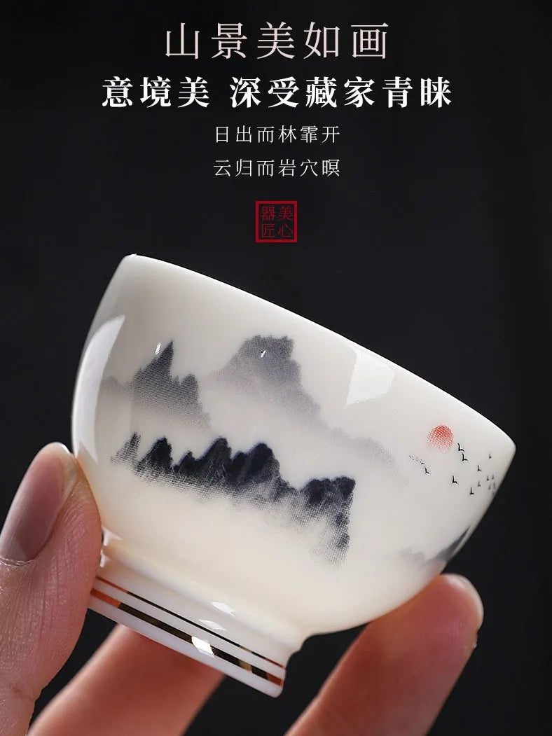 Mutton Fat Jade White Porcelain Tea Cup [Sunrise] 60ml - YIQIN TEA HOUSE | yiqinteahouse.com | tea cup, teaware