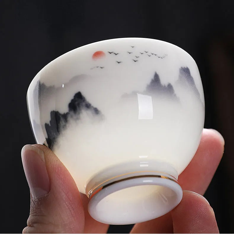 Mutton Fat Jade White Porcelain Tea Cup [Sunrise] 60ml - YIQIN TEA HOUSE | yiqinteahouse.com | tea cup, teaware