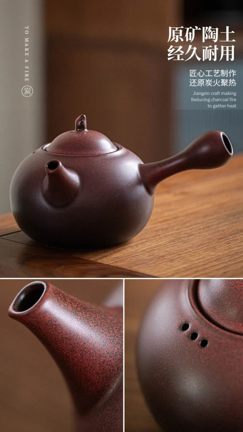 Retro Ceramic Direct Fire Teapot [Ling Xiang Side Handle Pot] 800ml - YIQIN TEA HOUSE | yiqinteahouse.com | ceramic teapot, direct fire, teapot, teaware