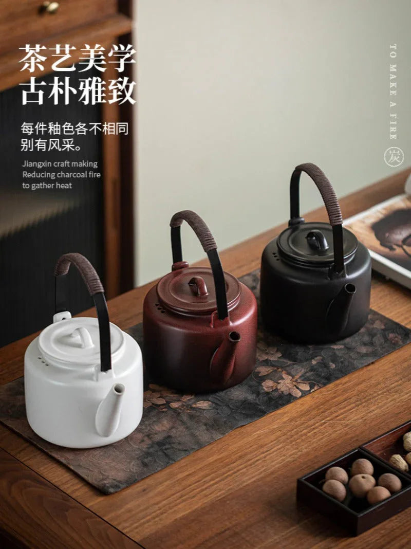 Retro Ceramic Direct Fire Teapot [Tiliang Han Yun Pot] 700ml - YIQIN TEA HOUSE | yiqinteahouse.com | ceramic teapot, direct fire, teapot, teaware