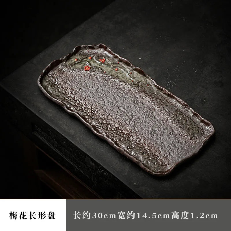 Retro Ceramic [Embossed Plum Blossom] Tea Tray - YIQIN TEA HOUSE | yiqinteahouse.com | tea tray, teaware