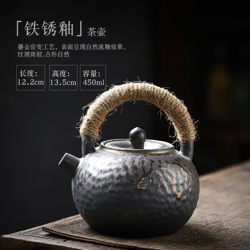 Retro Gilded Ceramic Hammer Pattern Tiliang Teapot | 鎏金复古陶瓷
