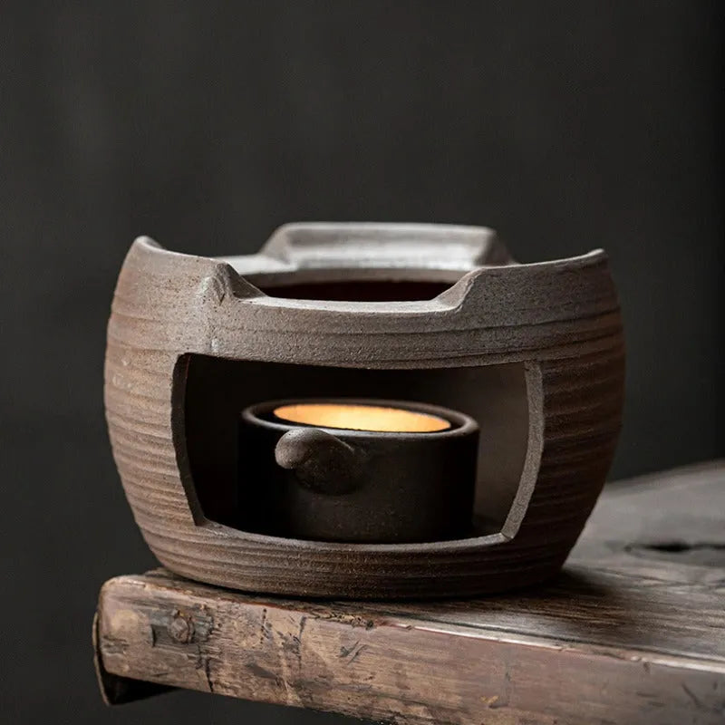 Retro Gilded Coarse Ceramic Candle Burner Tea Warmer [Drum] - YIQIN TEA HOUSE | yiqinteahouse.com | candle burner, retro gilded, tea stove, teaware