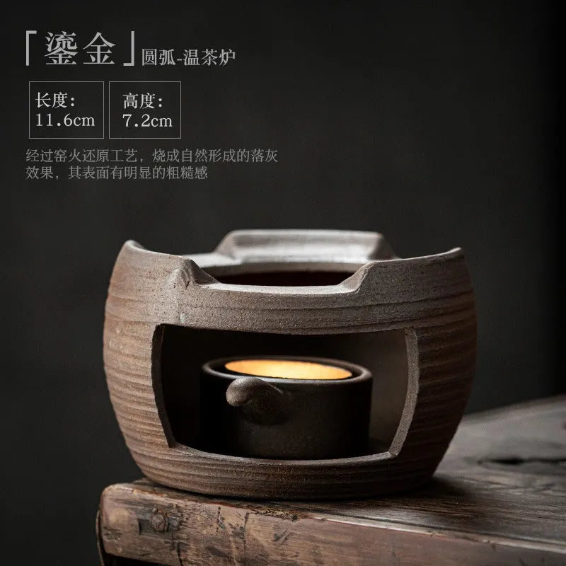 Retro Gilded Coarse Ceramic Candle Burner Tea Warmer [Drum] - YIQIN TEA HOUSE | yiqinteahouse.com | candle burner, retro gilded, tea stove, teaware