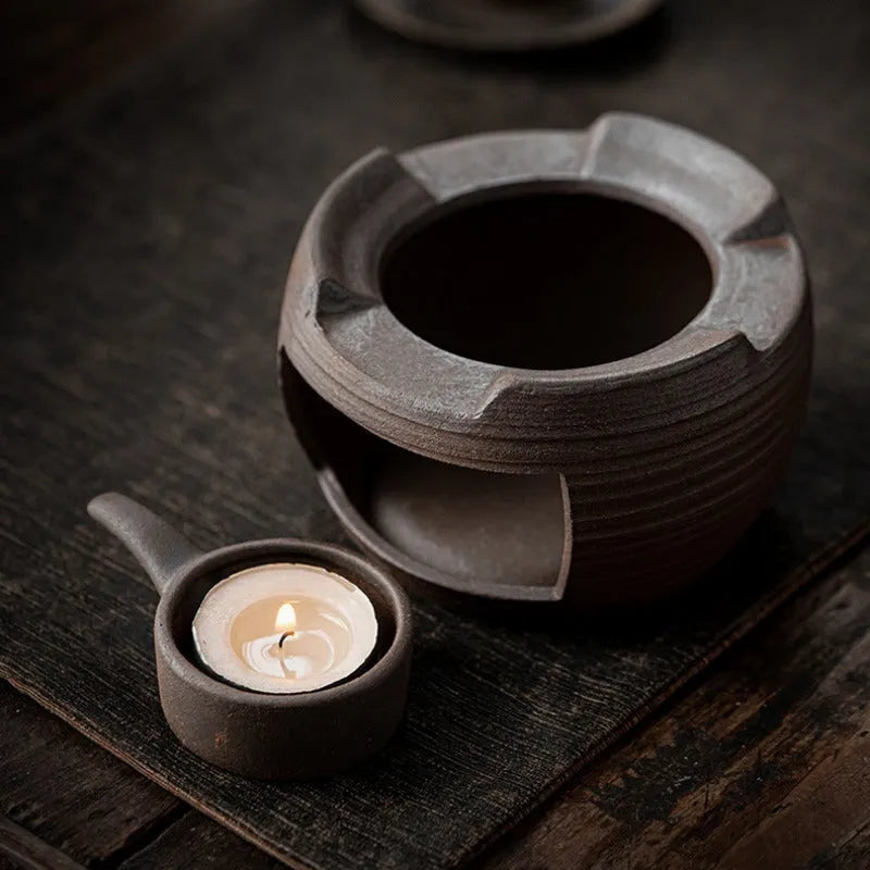 Retro Gilded Coarse Ceramic Candle Burner Tea Warmer [Drum] - YIQIN TEA HOUSE | yiqinteahouse.com | candle burner, retro gilded, tea stove, teaware