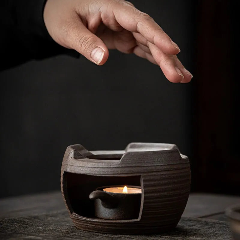 Retro Gilded Coarse Ceramic Candle Burner Tea Warmer [Drum] - YIQIN TEA HOUSE | yiqinteahouse.com | candle burner, retro gilded, tea stove, teaware