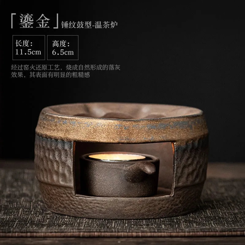 Retro Gilded Coarse Ceramic Candle Burner Tea Warmer [Hammer Pattern] - YIQIN TEA HOUSE | yiqinteahouse.com | candle burner, retro gilded, tea stove, teaware