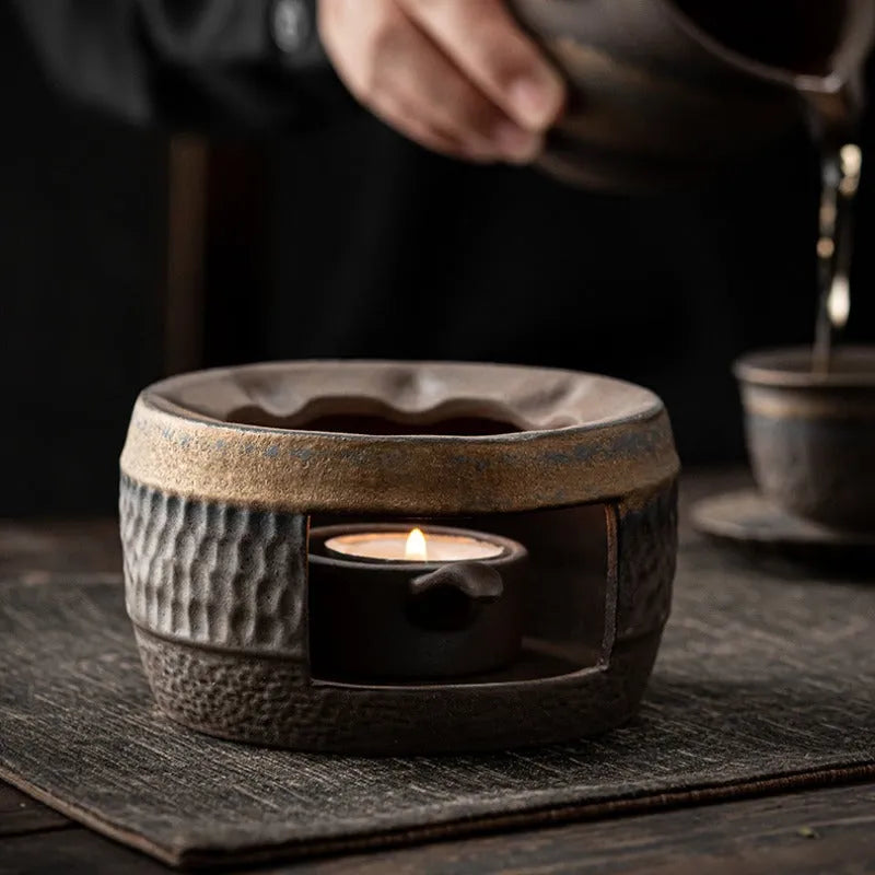 Retro Gilded Coarse Ceramic Candle Burner Tea Warmer [Hammer Pattern] - YIQIN TEA HOUSE | yiqinteahouse.com | candle burner, retro gilded, tea stove, teaware