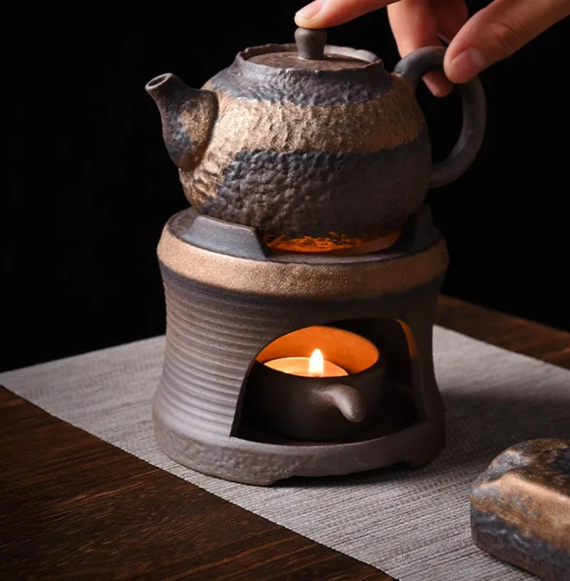 Retro Gilded Coarse Ceramic Candle Burner Tea Warmer [Whorl] - YIQIN TEA HOUSE | yiqinteahouse.com | candle burner, retro gilded, tea stove, teaware