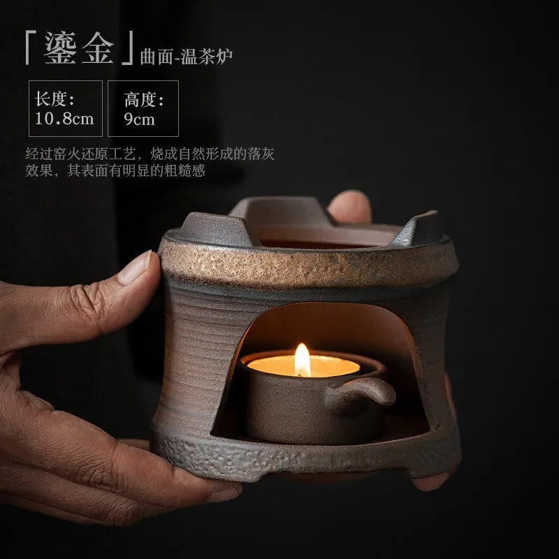 Retro Gilded Coarse Ceramic Candle Burner Tea Warmer [Whorl] - YIQIN TEA HOUSE | yiqinteahouse.com | candle burner, retro gilded, tea stove, teaware