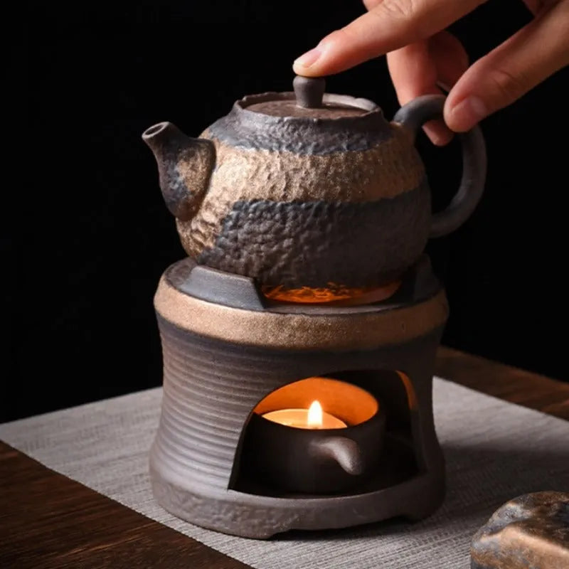 Retro Gilded Coarse Ceramic Candle Burner Tea Warmer [Whorl] - YIQIN TEA HOUSE | yiqinteahouse.com | candle burner, retro gilded, tea stove, teaware