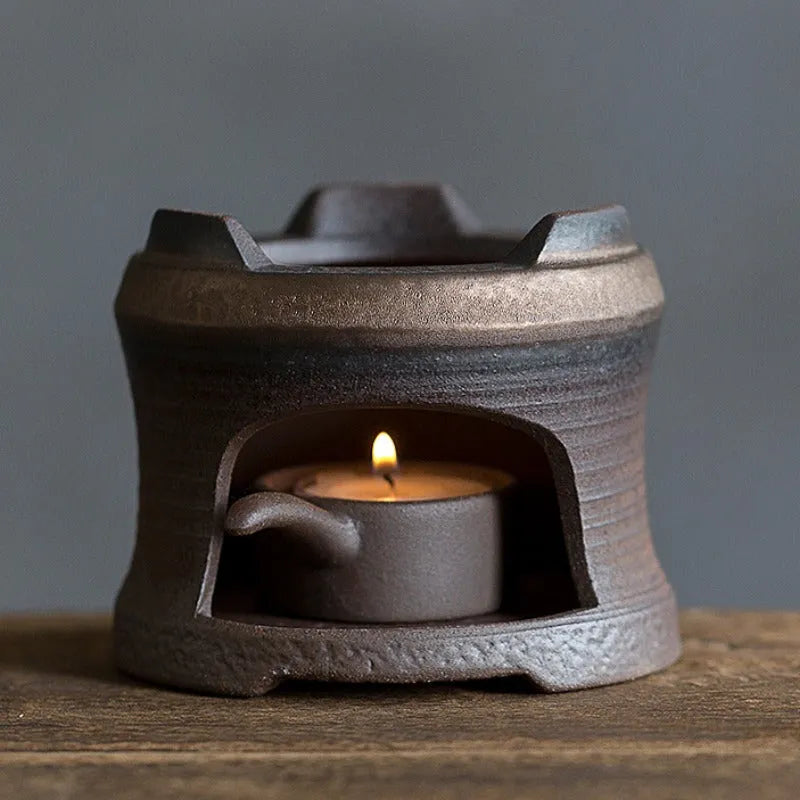 Retro Gilded Coarse Ceramic Candle Burner Tea Warmer [Whorl] - YIQIN TEA HOUSE | yiqinteahouse.com | candle burner, retro gilded, tea stove, teaware