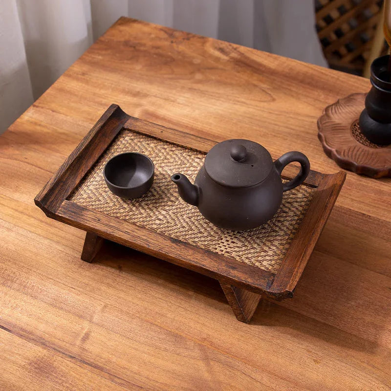 Dulang Teh Anyaman Kayu Pejal Retro [Desa]