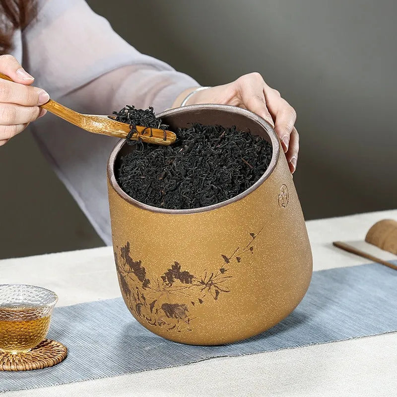 Yixing Zisha Tea Jar Tea Caddy [Four Seasons Shanshui] - YIQIN TEA HOUSE | yiqinteahouse.com | tea accessories, tea jar, teaware