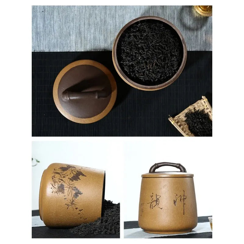 Yixing Zisha Tea Jar Tea Caddy [Four Seasons Shanshui] - YIQIN TEA HOUSE | yiqinteahouse.com | tea accessories, tea jar, teaware