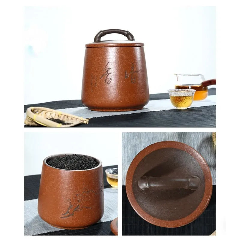 Yixing Zisha Tea Jar Tea Caddy [Four Seasons Shanshui] - YIQIN TEA HOUSE | yiqinteahouse.com | tea accessories, tea jar, teaware