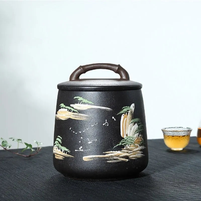 Yixing Zisha Tea Jar Tea Caddy [Four Seasons Shanshui] - YIQIN TEA HOUSE | yiqinteahouse.com | tea accessories, tea jar, teaware