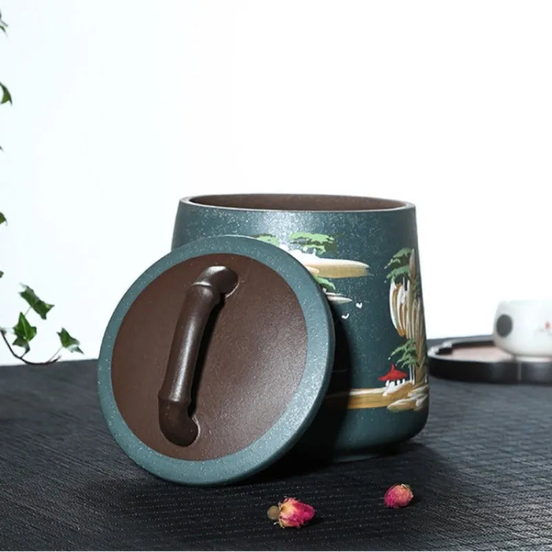 Yixing Zisha Tea Jar Tea Caddy [Four Seasons Shanshui] - YIQIN TEA HOUSE | yiqinteahouse.com | tea accessories, tea jar, teaware