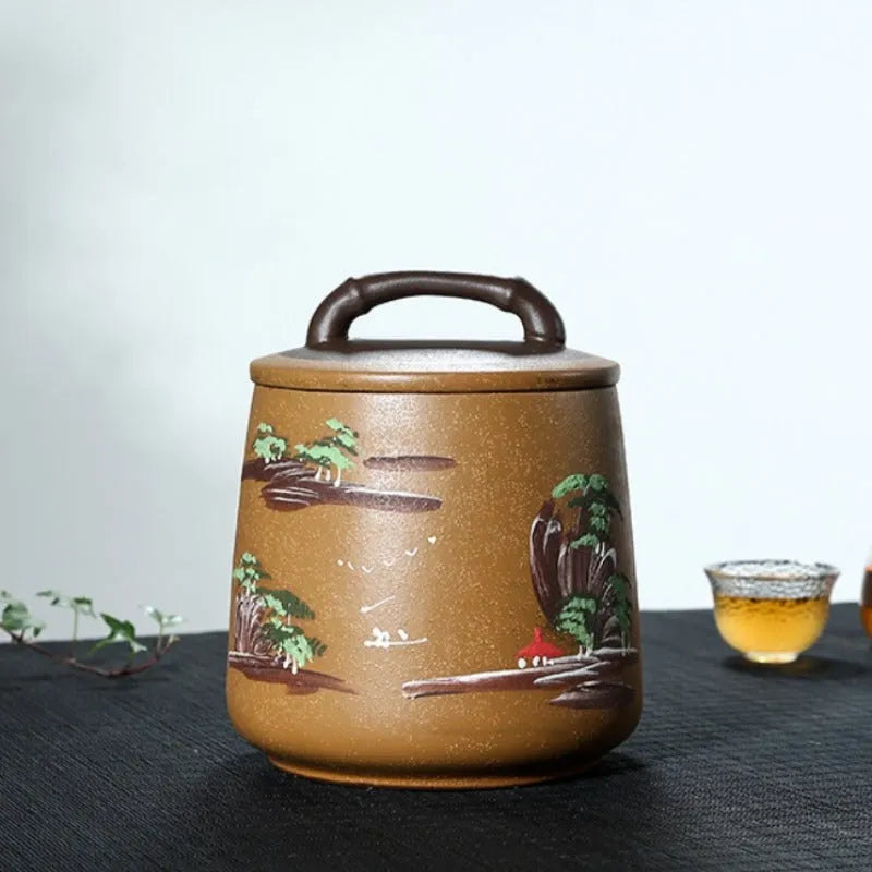 Yixing Zisha Tea Jar Tea Caddy [Four Seasons Shanshui] - YIQIN TEA HOUSE | yiqinteahouse.com | tea accessories, tea jar, teaware