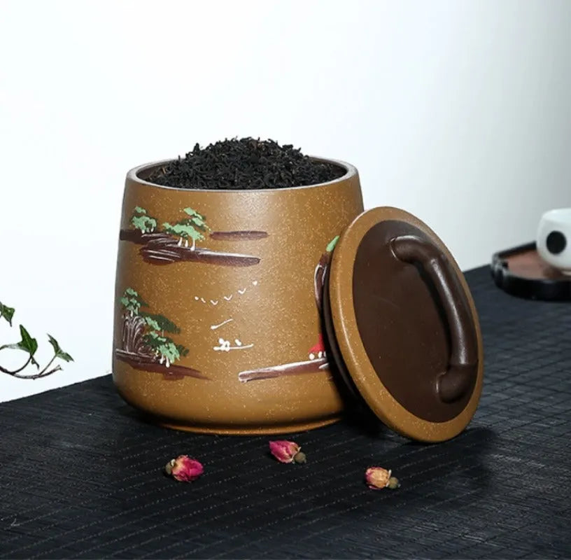 Yixing Zisha Tea Jar Tea Caddy [Four Seasons Shanshui] - YIQIN TEA HOUSE | yiqinteahouse.com | tea accessories, tea jar, teaware