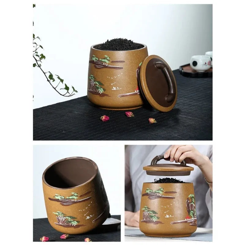 Yixing Zisha Tea Jar Tea Caddy [Four Seasons Shanshui] - YIQIN TEA HOUSE | yiqinteahouse.com | tea accessories, tea jar, teaware