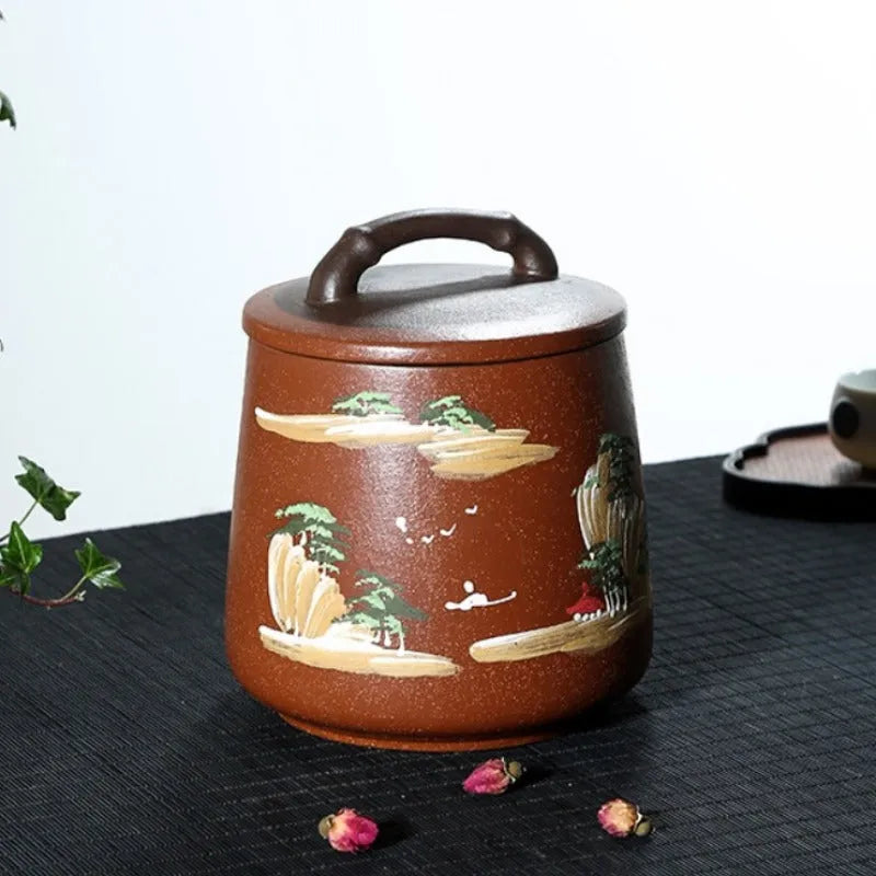 Yixing Zisha Tea Jar Tea Caddy [Four Seasons Shanshui] - YIQIN TEA HOUSE | yiqinteahouse.com | tea accessories, tea jar, teaware