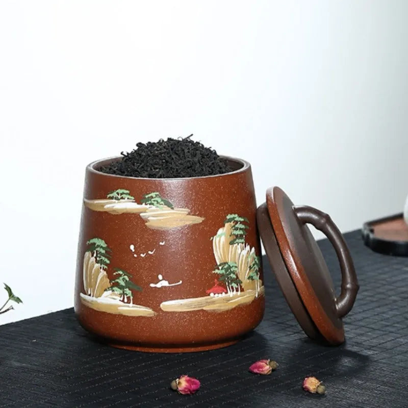 Yixing Zisha Tea Jar Tea Caddy [Four Seasons Shanshui] - YIQIN TEA HOUSE | yiqinteahouse.com | tea accessories, tea jar, teaware