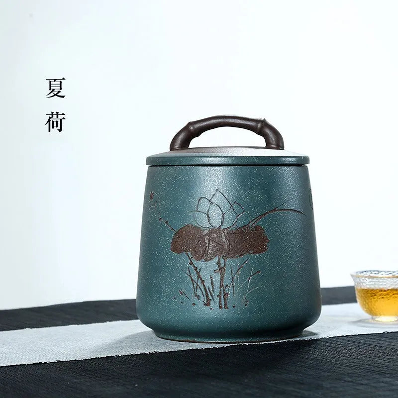 Yixing Zisha Tea Jar Tea Caddy [Four Seasons Shanshui] - YIQIN TEA HOUSE | yiqinteahouse.com | tea accessories, tea jar, teaware