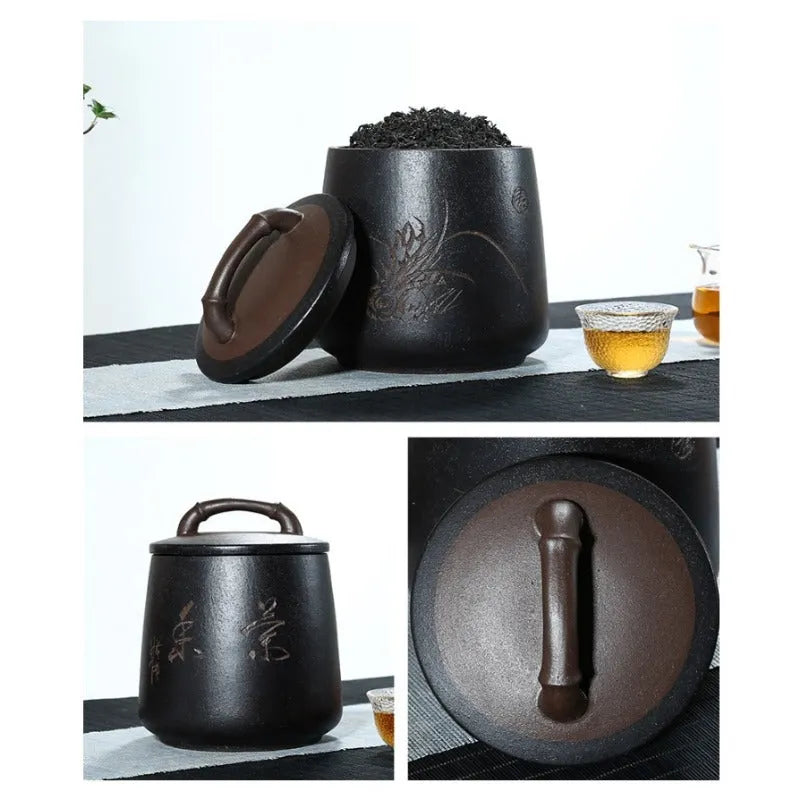 Yixing Zisha Tea Jar Tea Caddy [Four Seasons Shanshui] - YIQIN TEA HOUSE | yiqinteahouse.com | tea accessories, tea jar, teaware