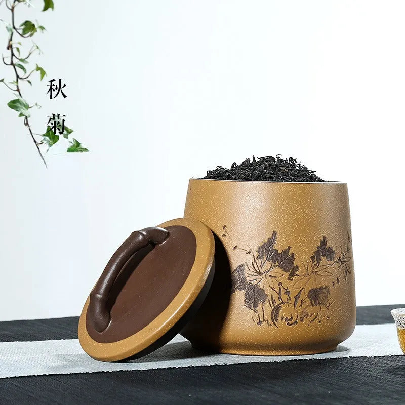 Yixing Zisha Tea Jar Tea Caddy [Four Seasons Shanshui] - YIQIN TEA HOUSE | yiqinteahouse.com | tea accessories, tea jar, teaware