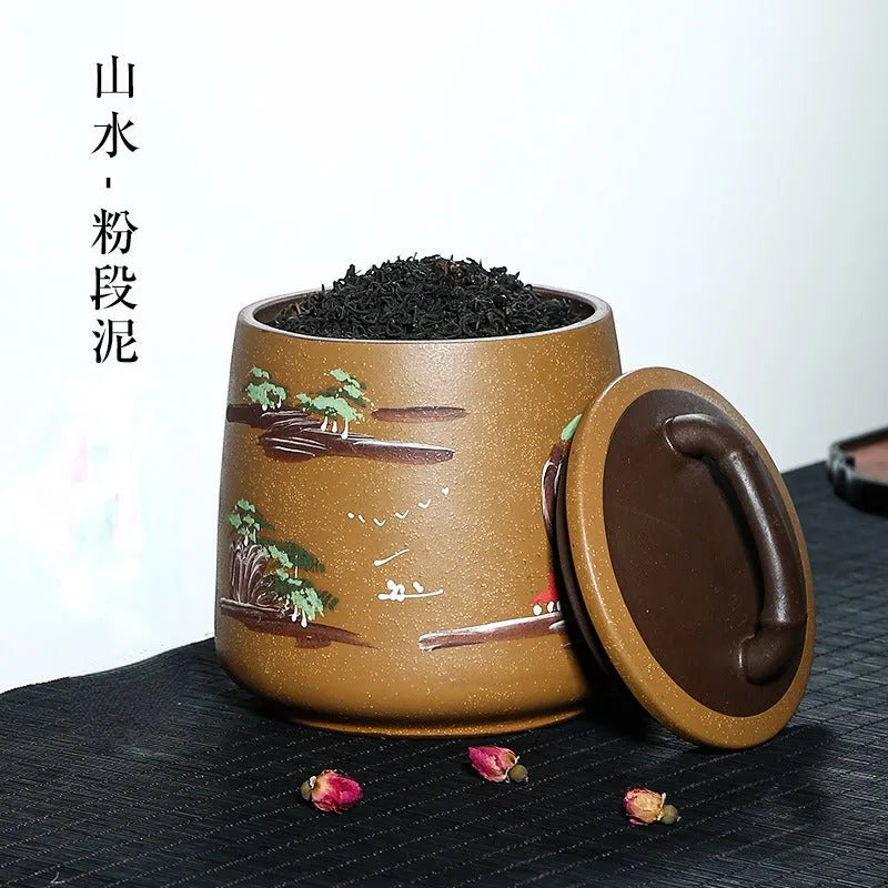 Yixing Zisha Tea Jar Tea Caddy [Four Seasons Shanshui] - YIQIN TEA HOUSE | yiqinteahouse.com | tea accessories, tea jar, teaware