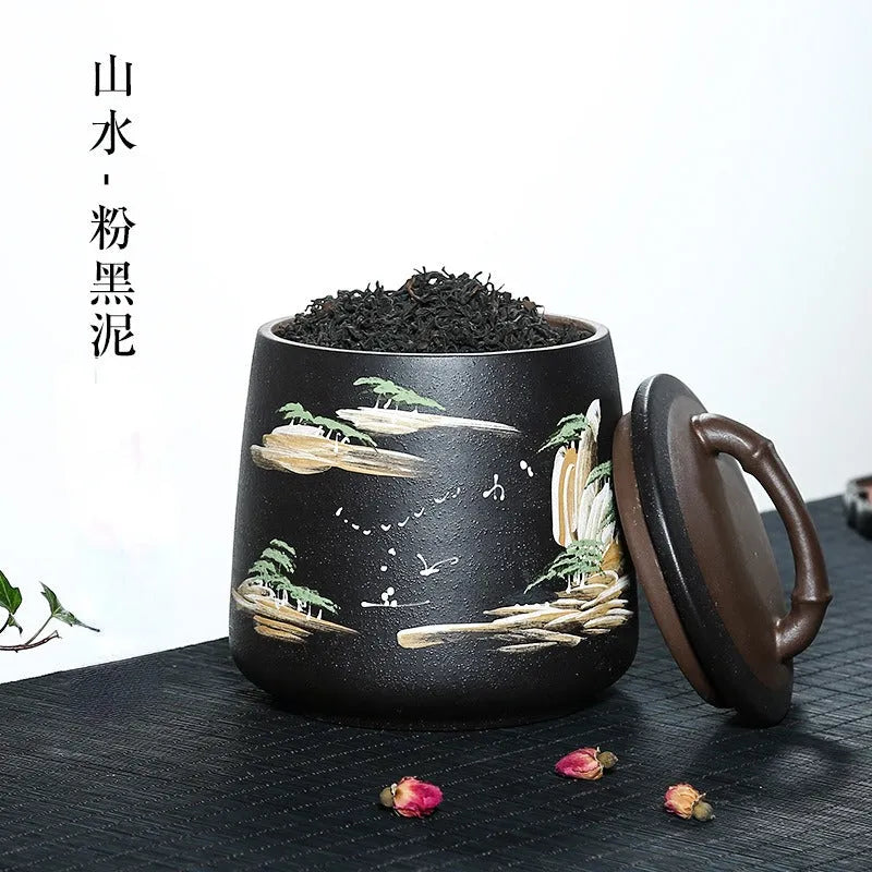 Yixing Zisha Tea Jar Tea Caddy [Four Seasons Shanshui] - YIQIN TEA HOUSE | yiqinteahouse.com | tea accessories, tea jar, teaware