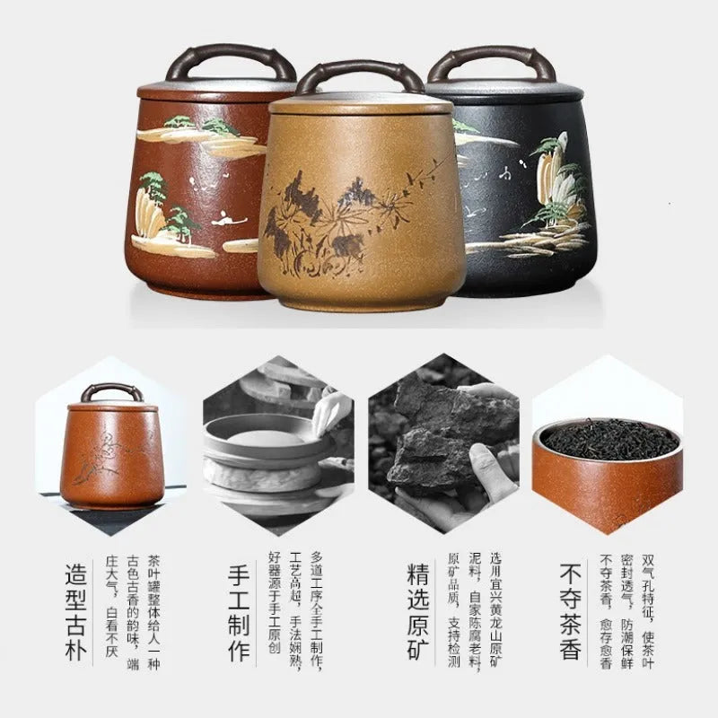 Yixing Zisha Tea Jar Tea Caddy [Four Seasons Shanshui] - YIQIN TEA HOUSE | yiqinteahouse.com | tea accessories, tea jar, teaware