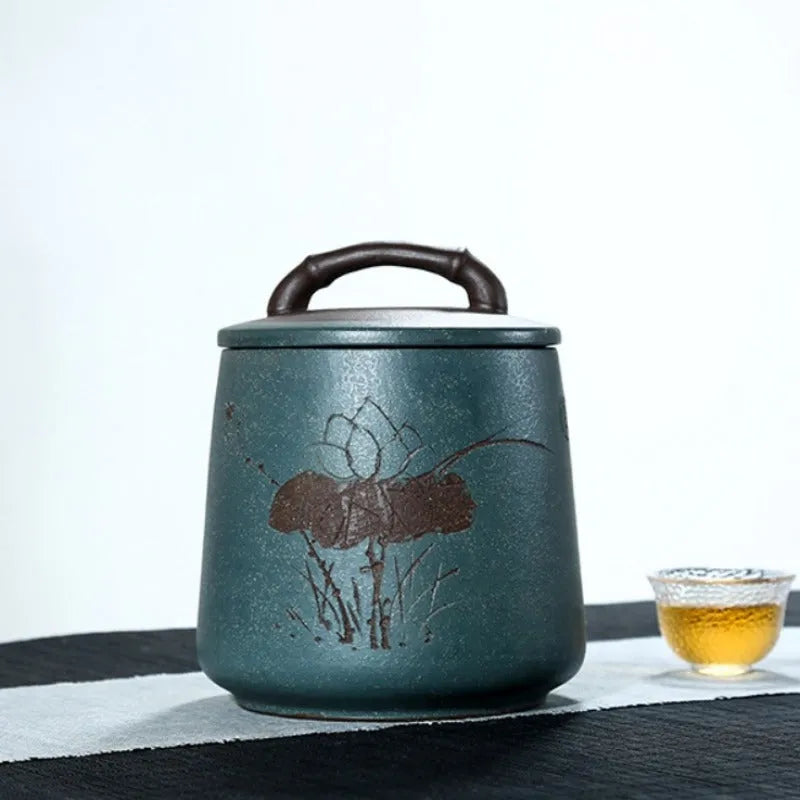 Yixing Zisha Tea Jar Tea Caddy [Four Seasons Shanshui] - YIQIN TEA HOUSE | yiqinteahouse.com | tea accessories, tea jar, teaware