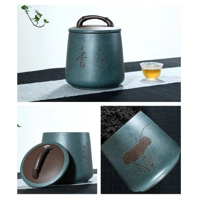 Yixing Zisha Tea Jar Tea Caddy [Four Seasons Shanshui] - YIQIN TEA HOUSE | yiqinteahouse.com | tea accessories, tea jar, teaware