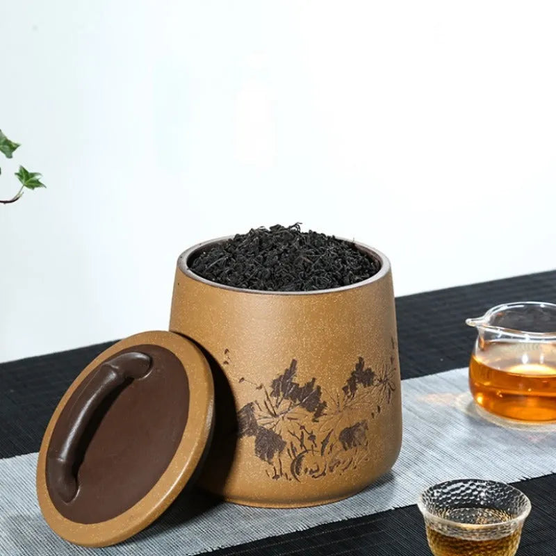 Yixing Zisha Tea Jar Tea Caddy [Four Seasons Shanshui] - YIQIN TEA HOUSE | yiqinteahouse.com | tea accessories, tea jar, teaware