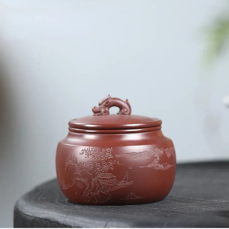 Yixing Zisha Tea Jar Tea Caddy [Jingguan Qinghe] - YIQIN TEA HOUSE | yiqinteahouse.com | tea accessories, tea jar, teaware