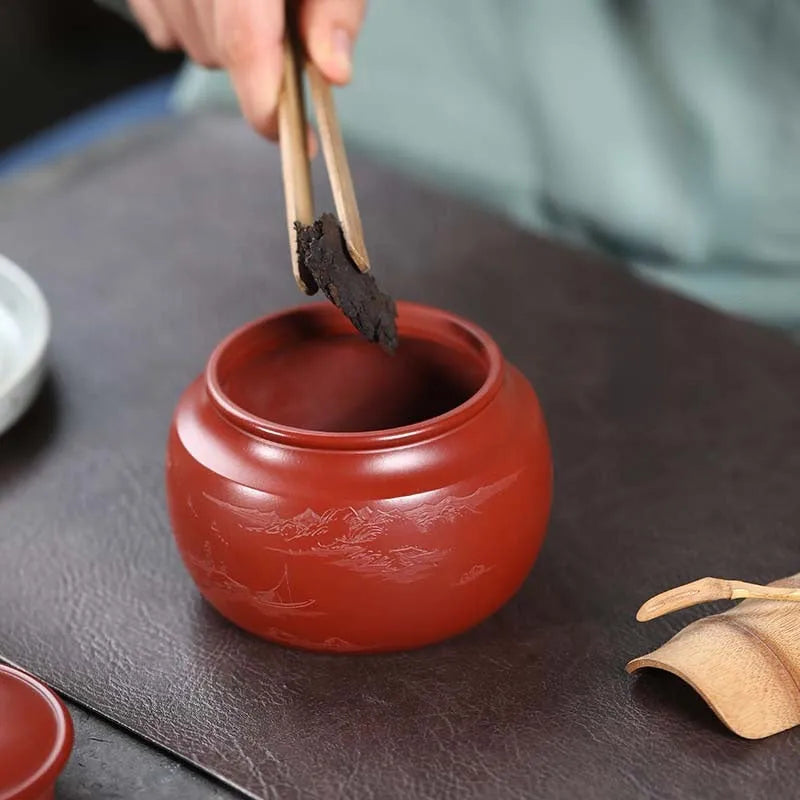 Yixing Zisha Tea Jar Tea Caddy [Jingguan Qinghe] - YIQIN TEA HOUSE | yiqinteahouse.com | tea accessories, tea jar, teaware