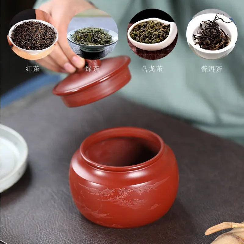 Yixing Zisha Tea Jar Tea Caddy [Jingguan Qinghe] - YIQIN TEA HOUSE | yiqinteahouse.com | tea accessories, tea jar, teaware