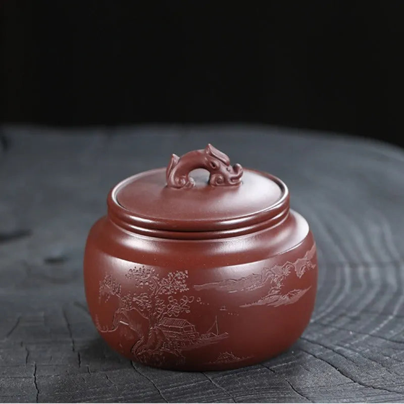 Yixing Zisha Tea Jar Tea Caddy [Jingguan Qinghe] - YIQIN TEA HOUSE | yiqinteahouse.com | tea accessories, tea jar, teaware