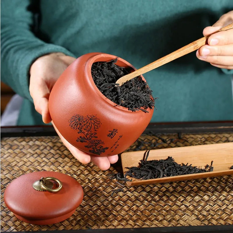 Yixing Zisha Tea Jar Tea Caddy [Plum·Orchid·Bamboo·Chrysanthemum] - YIQIN TEA HOUSE | yiqinteahouse.com | tea accessories, tea jar, teaware