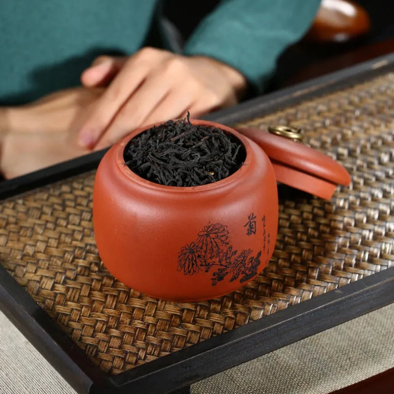 Yixing Zisha Tea Jar Tea Caddy [Plum·Orchid·Bamboo·Chrysanthemum] - YIQIN TEA HOUSE | yiqinteahouse.com | tea accessories, tea jar, teaware