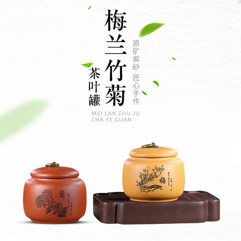 Yixing Zisha Tea Jar Tea Caddy [Plum·Orchid·Bamboo·Chrysanthemum] - YIQIN TEA HOUSE | yiqinteahouse.com | tea accessories, tea jar, teaware