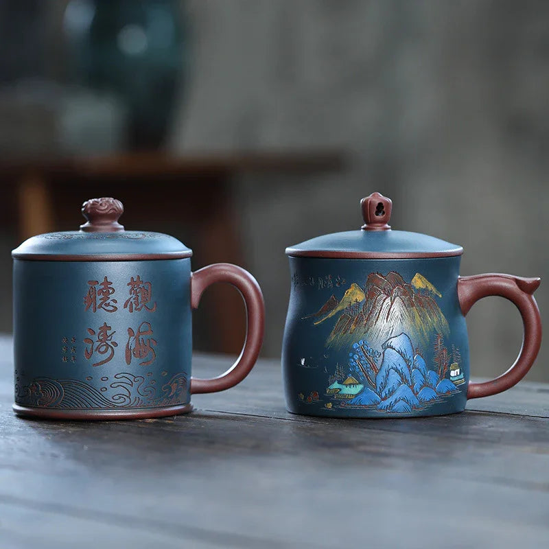 Yixing Zisha Tea Mug [Guanhai Tingtao/Shanshui] (Di Cao Qing / Lu Ni - 500ml) - YIQIN TEA HOUSE | yiqinteahouse.com | new arrival, tea mug, teaware