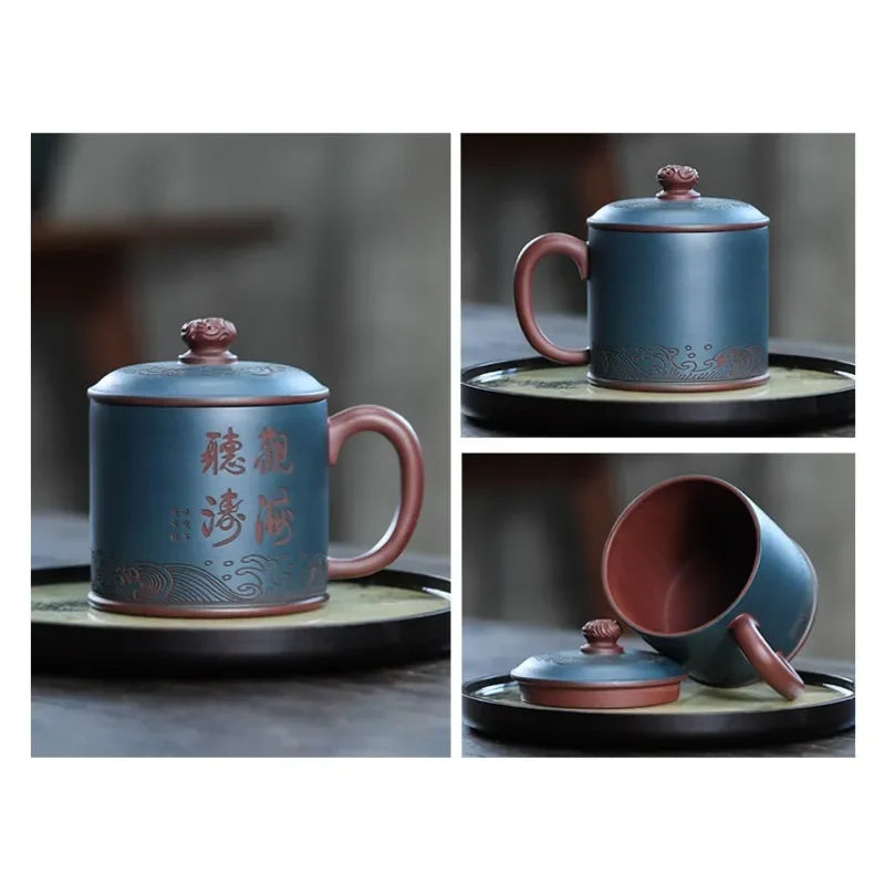Yixing Zisha Tea Mug [Guanhai Tingtao/Shanshui] (Di Cao Qing / Lu Ni - 500ml) - YIQIN TEA HOUSE | yiqinteahouse.com | new arrival, tea mug, teaware