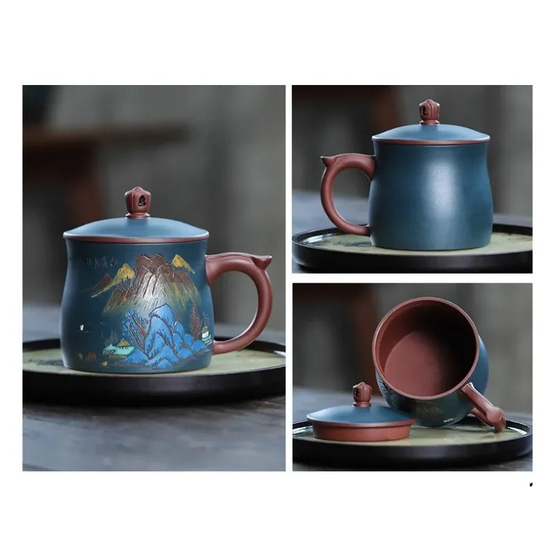 Yixing Zisha Tea Mug [Guanhai Tingtao/Shanshui] (Di Cao Qing / Lu Ni - 500ml) - YIQIN TEA HOUSE | yiqinteahouse.com | new arrival, tea mug, teaware