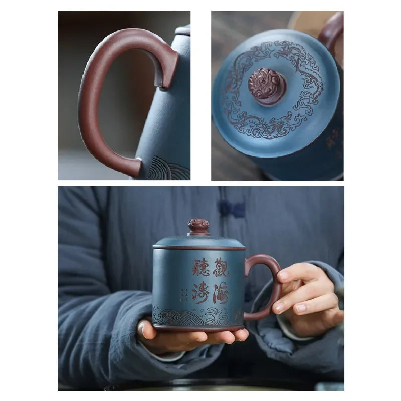 Yixing Zisha Tea Mug [Guanhai Tingtao/Shanshui] (Di Cao Qing / Lu Ni - 500ml) - YIQIN TEA HOUSE | yiqinteahouse.com | new arrival, tea mug, teaware