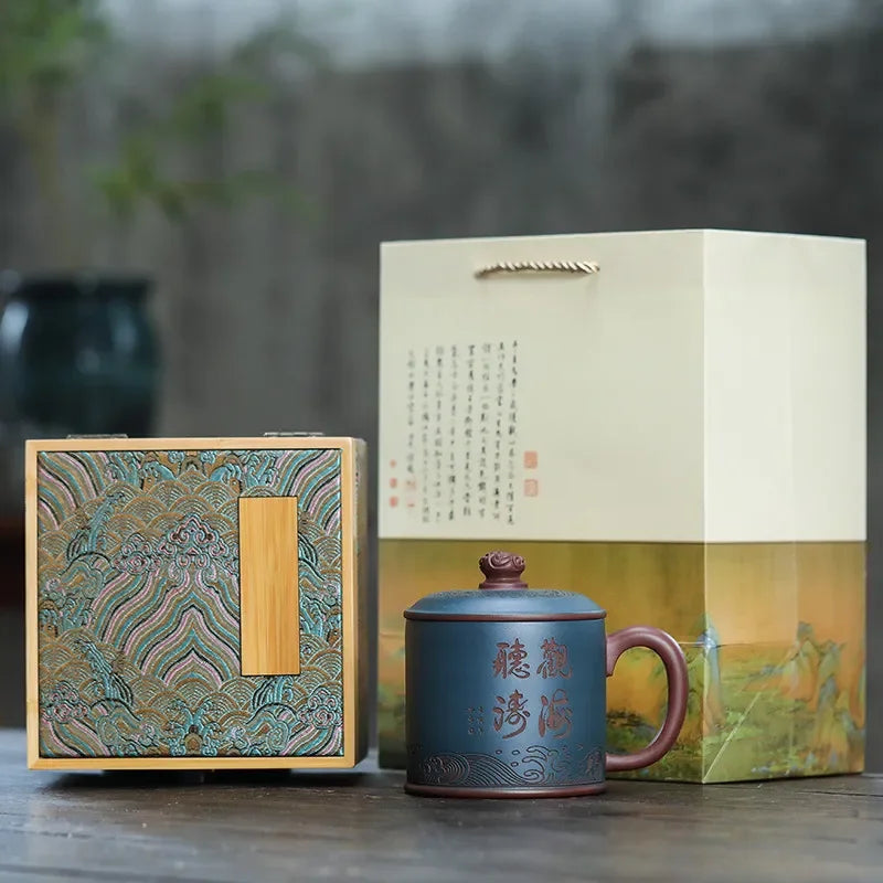 Yixing Zisha Tea Mug [Guanhai Tingtao/Shanshui] (Di Cao Qing / Lu Ni - 500ml) - YIQIN TEA HOUSE | yiqinteahouse.com | new arrival, tea mug, teaware