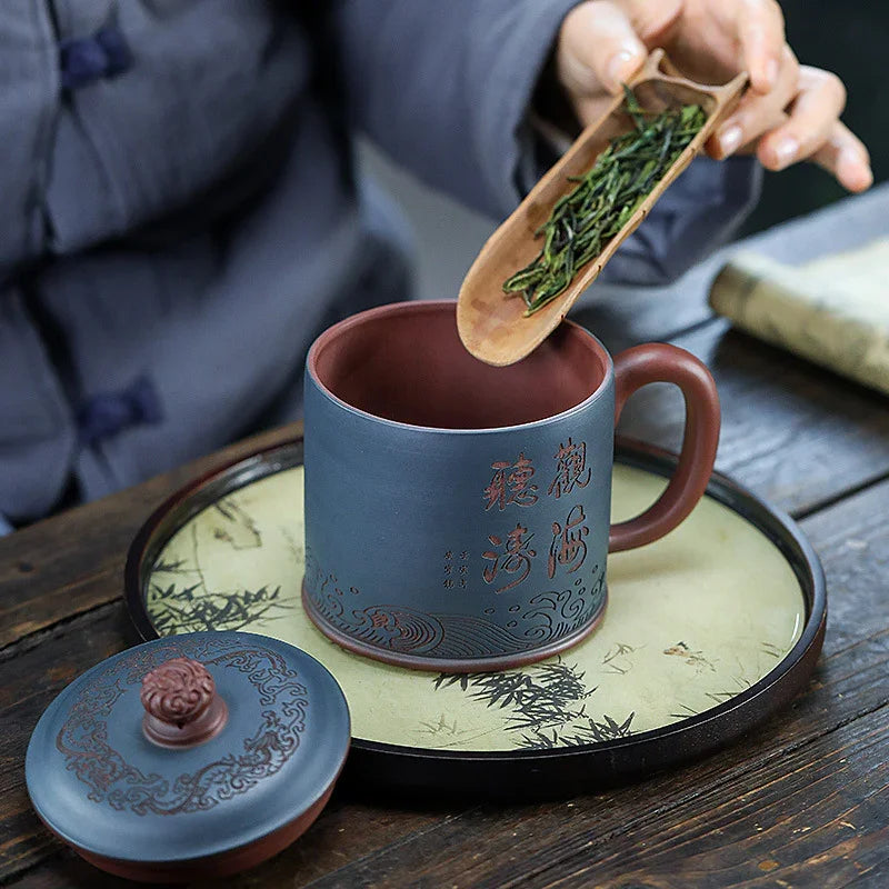 Yixing Zisha Tea Mug [Guanhai Tingtao/Shanshui] (Di Cao Qing / Lu Ni - 500ml) - YIQIN TEA HOUSE | yiqinteahouse.com | new arrival, tea mug, teaware