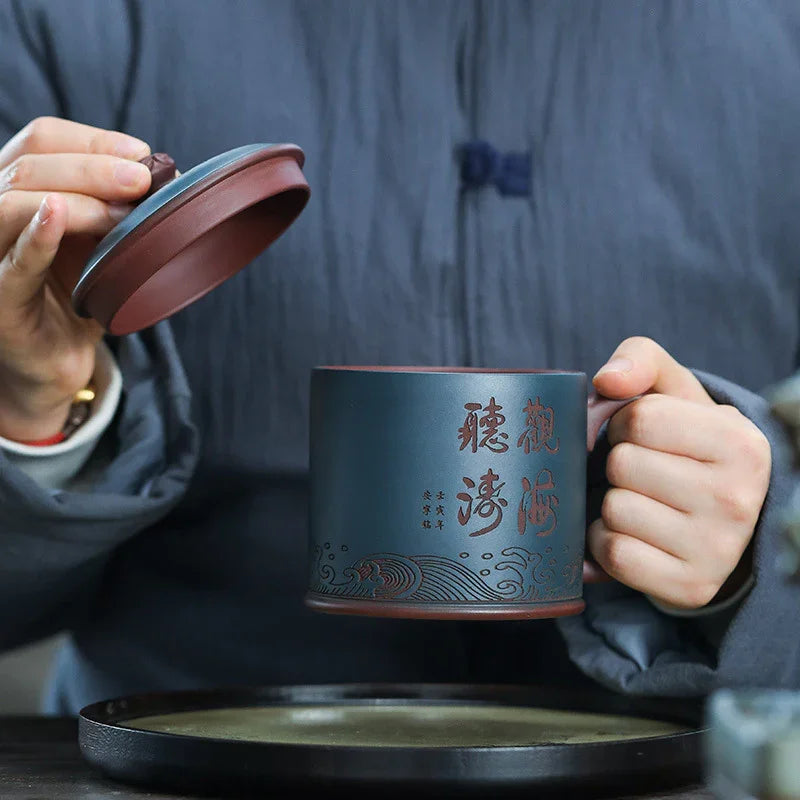 Yixing Zisha Tea Mug [Guanhai Tingtao/Shanshui] (Di Cao Qing / Lu Ni - 500ml) - YIQIN TEA HOUSE | yiqinteahouse.com | new arrival, tea mug, teaware